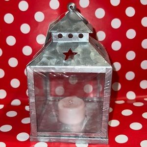 New Silver Metal Farmhouse Lantern with Battery Tea Light - 6.5 x 3.5 x 3.5 in